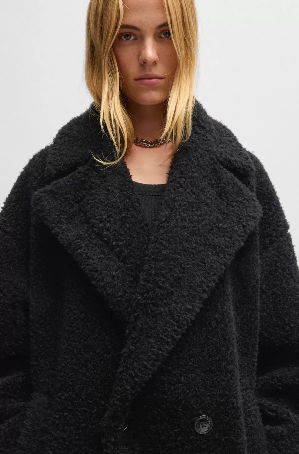 HUGO BOSS Dobbeltradet Frakke Med Oversize Fit I Imiteret Pels Sort Online