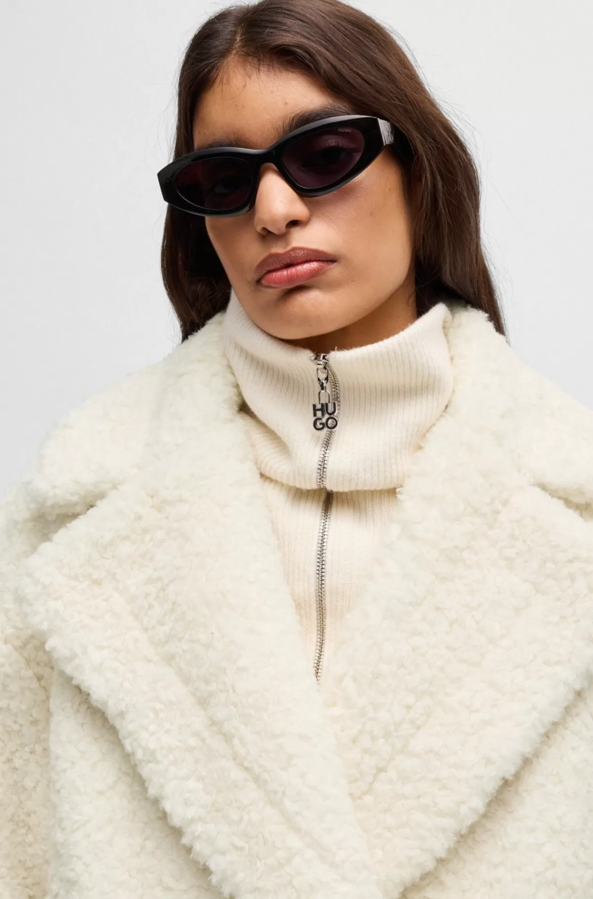 HUGO BOSS Dobbeltradet Frakke Med Oversize Fit I Imiteret Pels Naturlig Best Sale