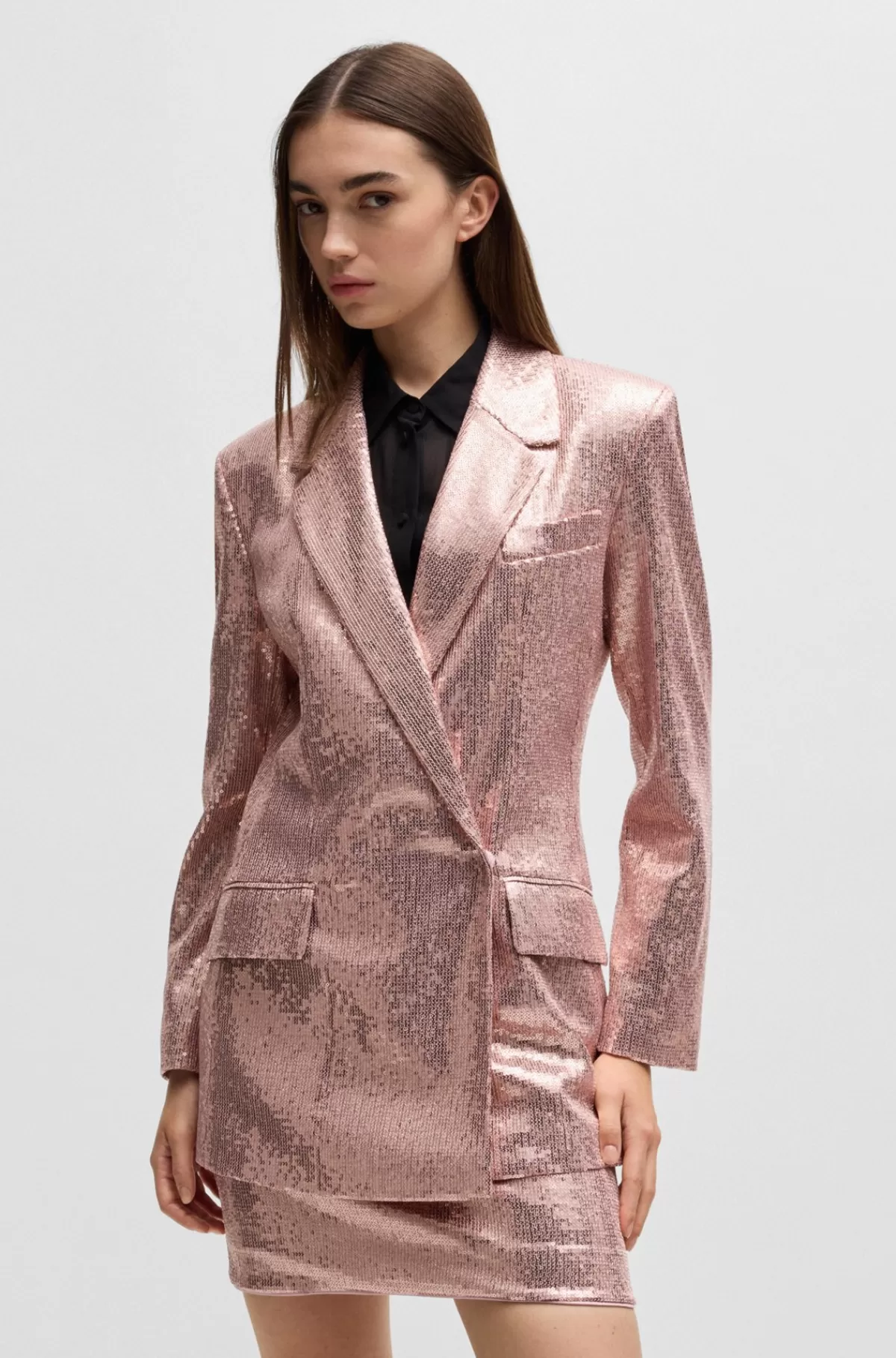 HUGO BOSS Dobbeltradet Jakke Med Oversize Fit Og Pailletter Lys pink Cheap