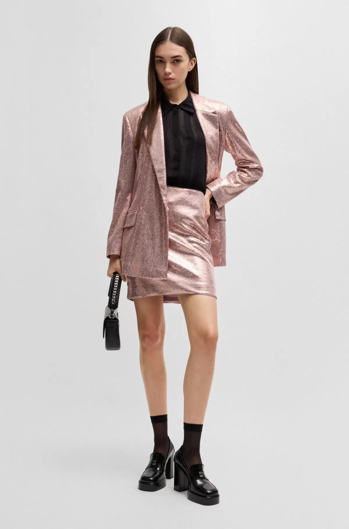 HUGO BOSS Dobbeltradet Jakke Med Oversize Fit Og Pailletter Lys pink Cheap