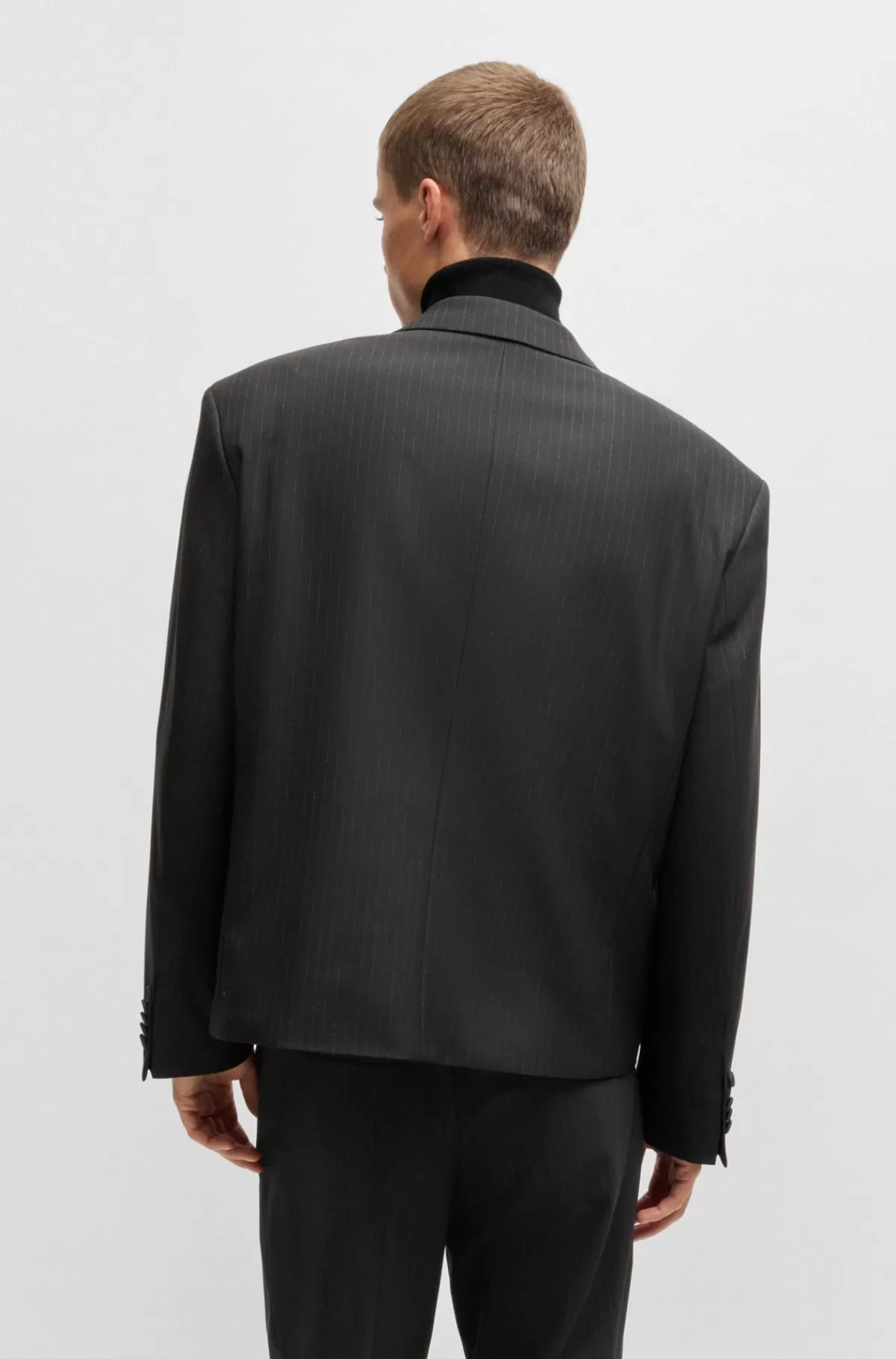 HUGO BOSS Dobbeltradet Og Nålestribet Habitjakke Til Alle Køn Sort Hot