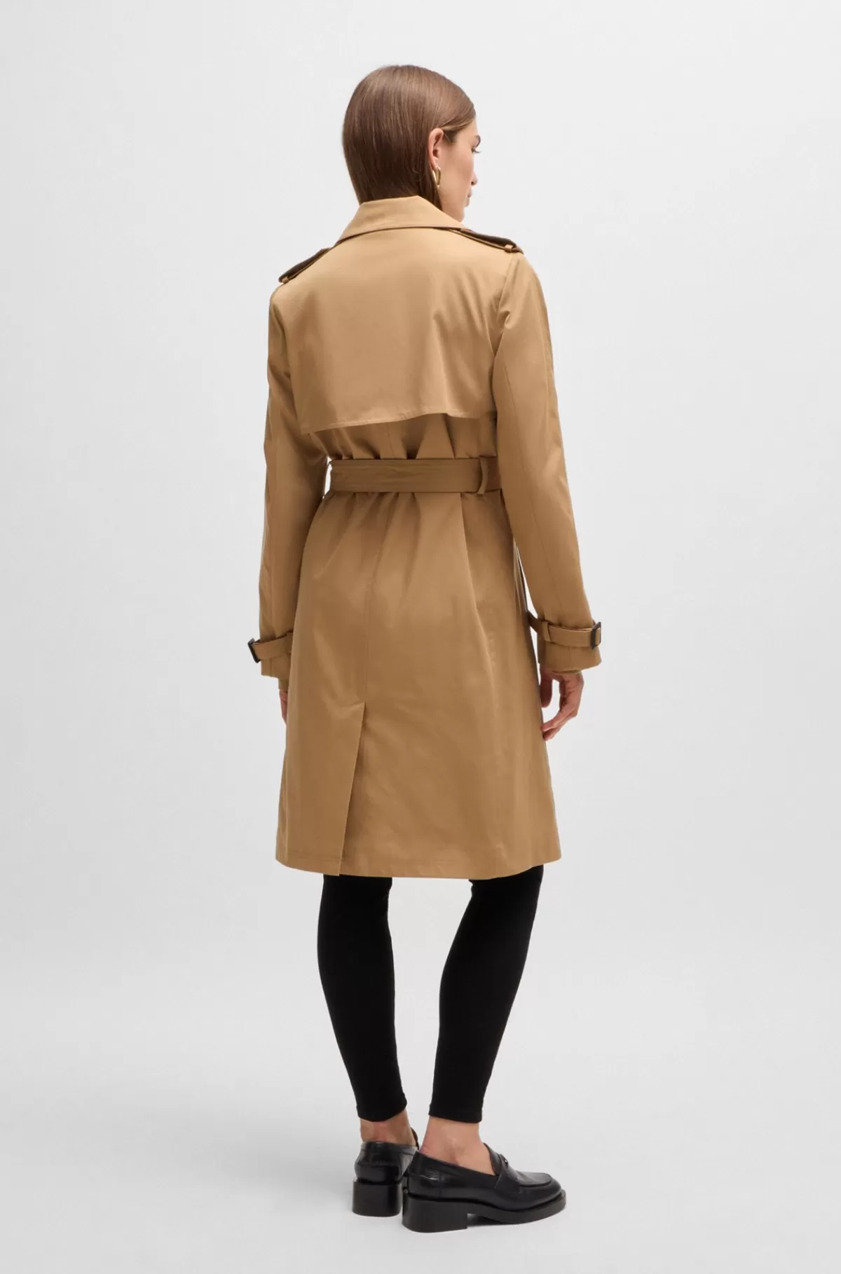 HUGO BOSS Dobbeltradet Trenchcoat Med Bælte Med Spænde Beige Cheap