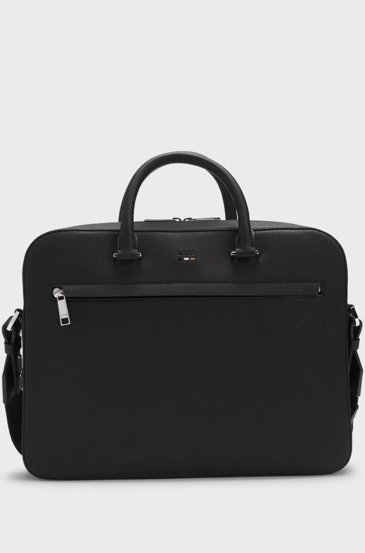 HUGO BOSS Dokumentmappe I Imiteret Kornet Læder Med Signaturdetaljer Sort Cheap