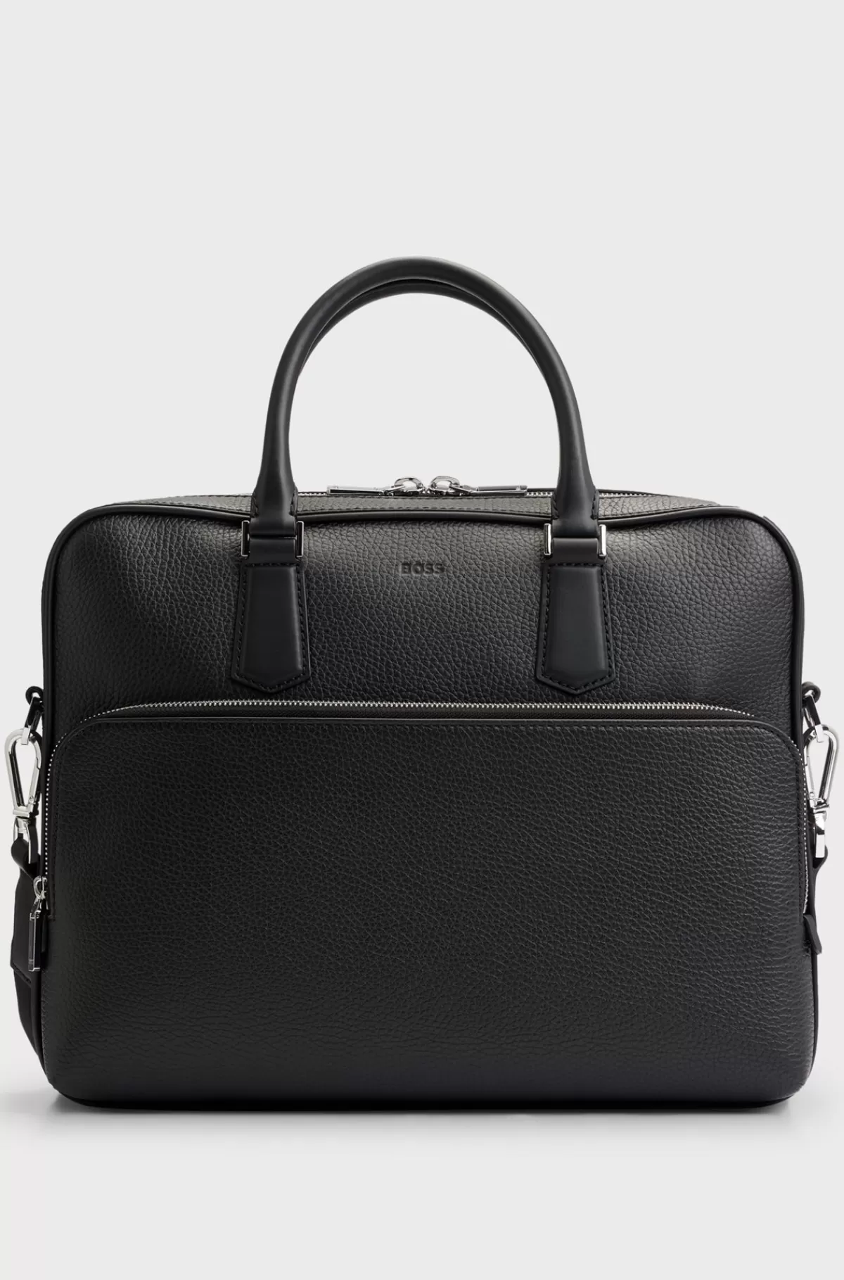 HUGO BOSS Dokumentmappe I Italiensk Læder Med Præget Logo Sort New