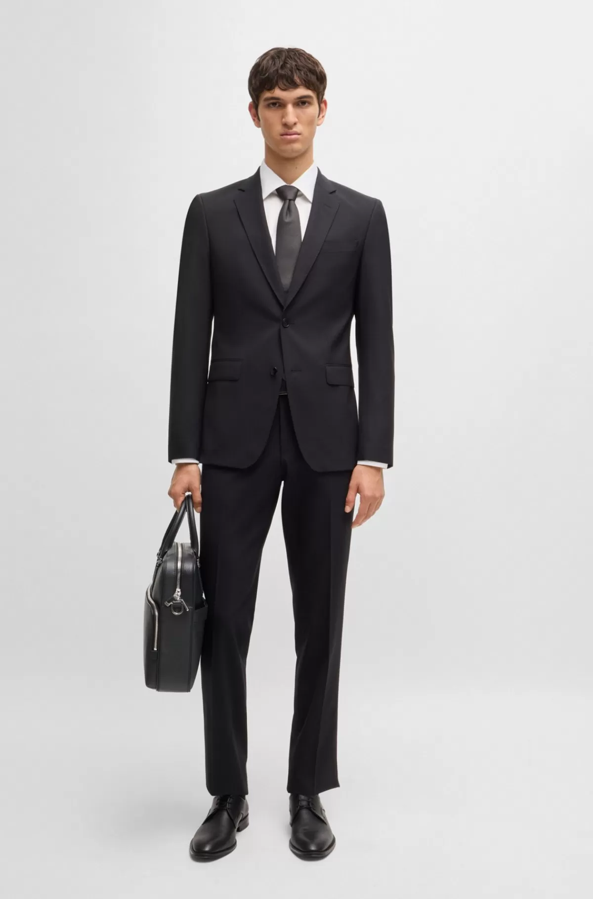 HUGO BOSS Dokumentmappe I Italiensk Læder Med Præget Logo Sort New