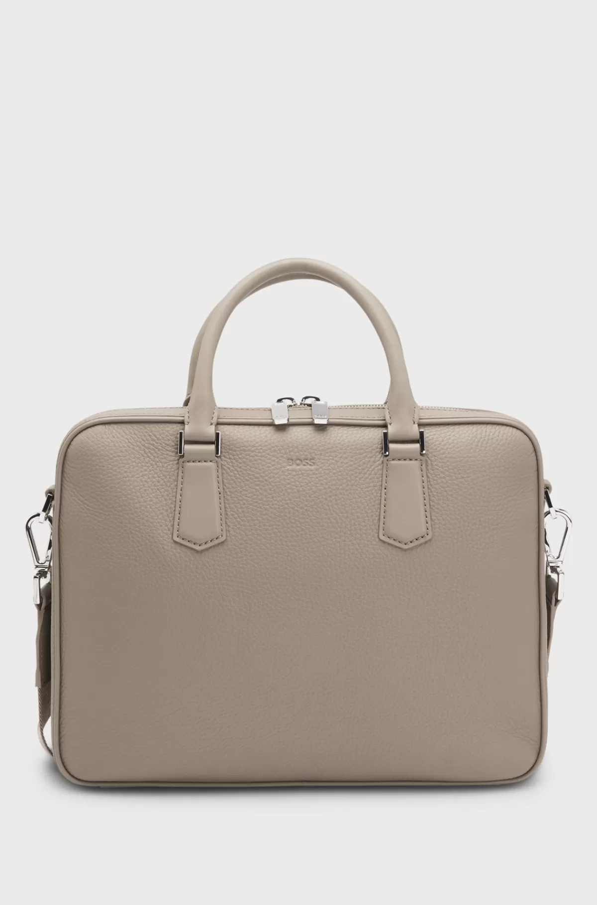 HUGO BOSS Dokumentmappe I Italiensk Læder Med Signaturdetaljer Beige Flash Sale