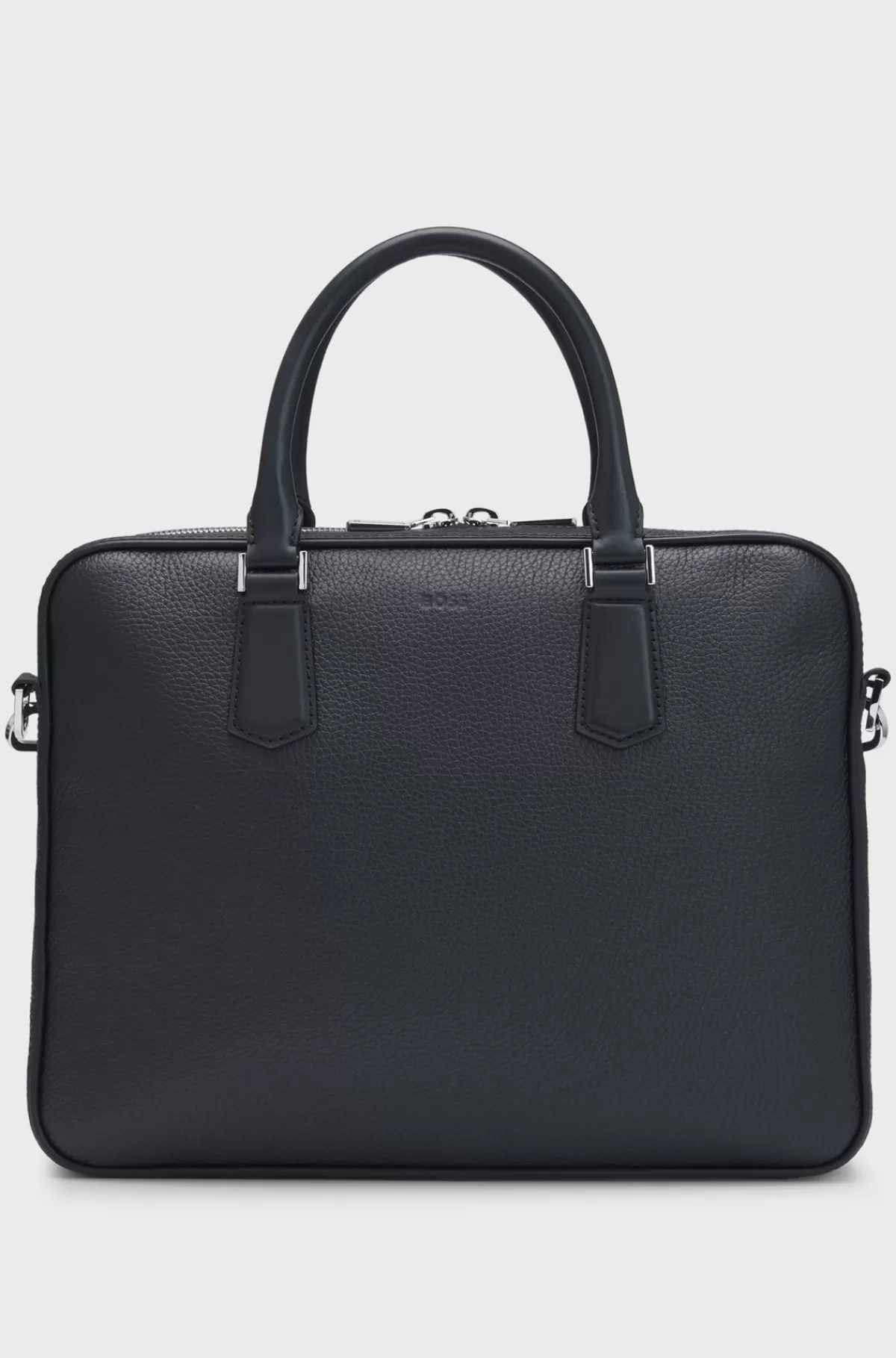 HUGO BOSS Dokumentmappe I Italiensk Læder Med Signaturdetaljer Sort New