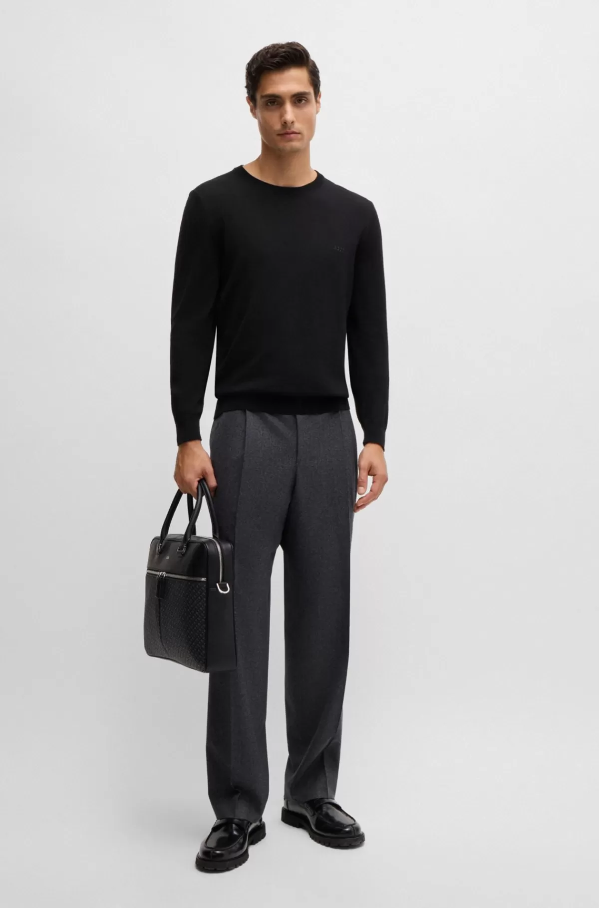 HUGO BOSS Dokumentmappe Med Monogrammønster Og Belagt Logo I Sølvfarve Sort Clearance