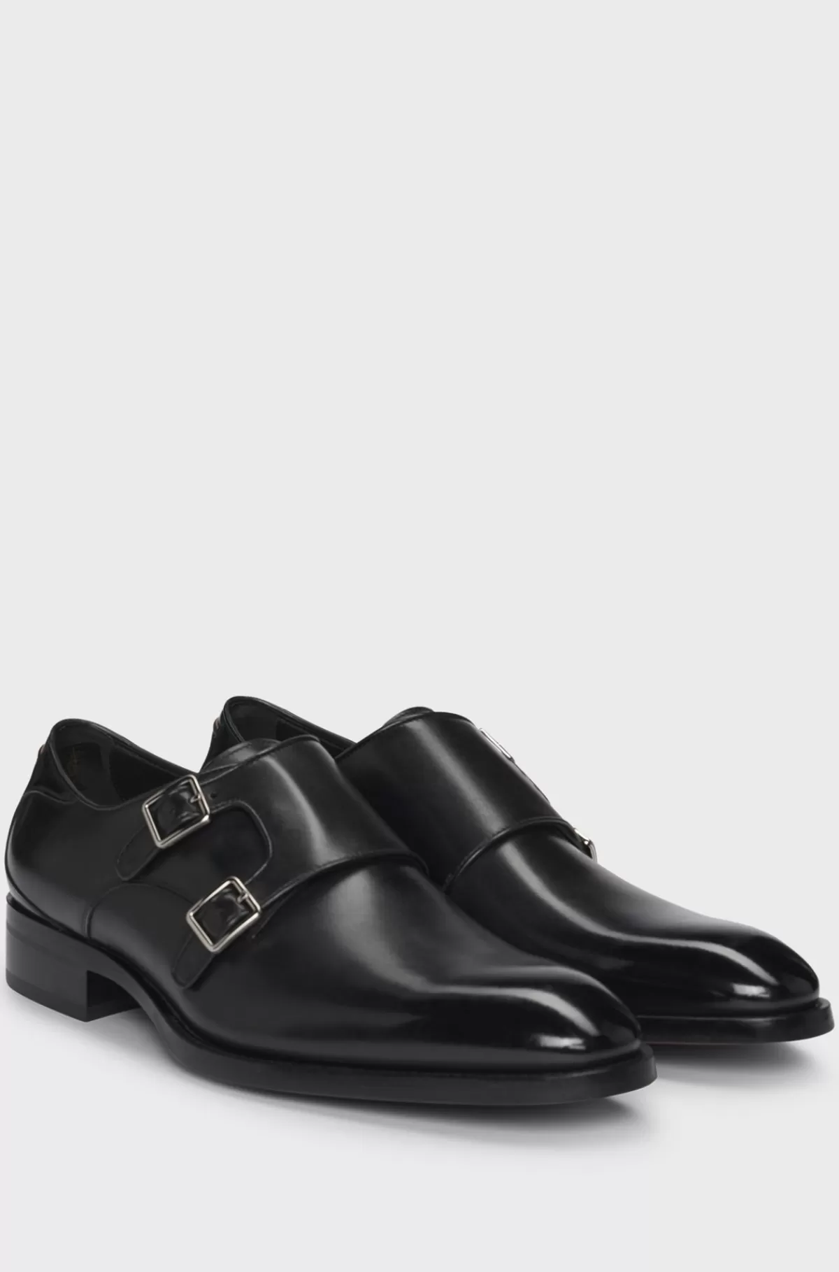 HUGO BOSS Double-strap Monk Shoes In Burnished Leather Sort Outlet