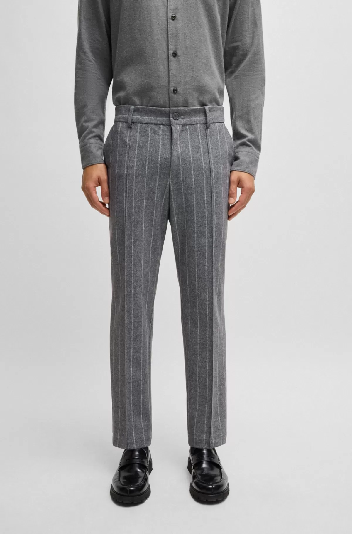 HUGO BOSS Dressletic-bukser Med Tapered Fit I Stribet Jersey Med Performance-stræk Grå Best Sale