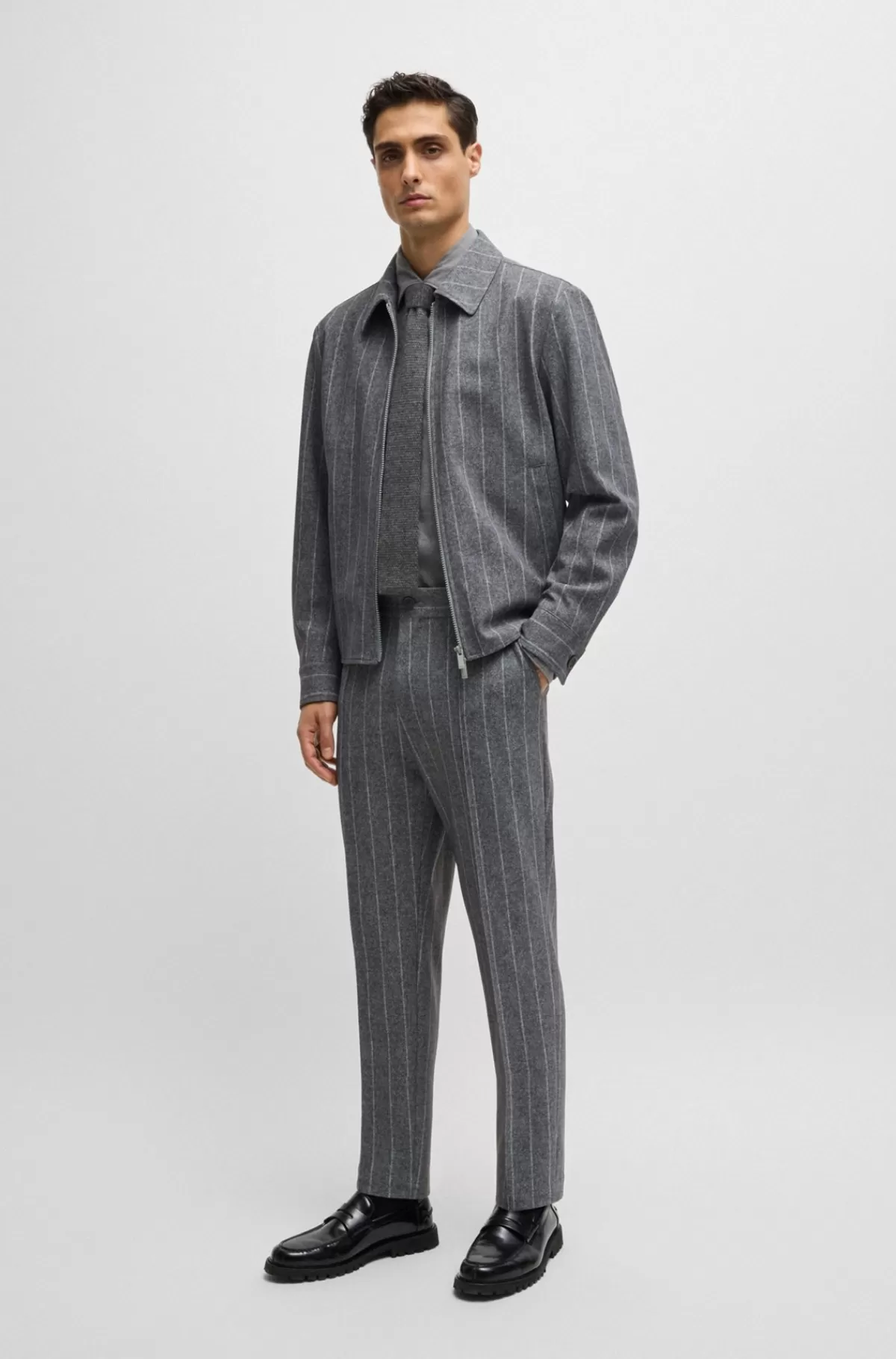 HUGO BOSS Dressletic-bukser Med Tapered Fit I Stribet Jersey Med Performance-stræk Grå Best Sale