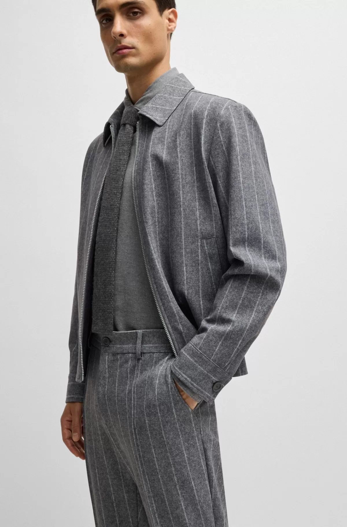HUGO BOSS Dressletic-bukser Med Tapered Fit I Stribet Jersey Med Performance-stræk Grå Best Sale