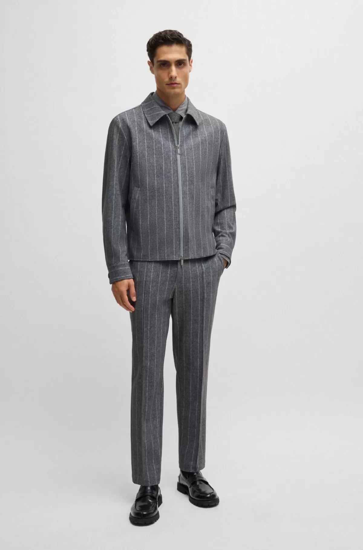HUGO BOSS Dressletic-jakke Med Slim Fit I Stribet Jersey Med Performance-stræk Grå Discount