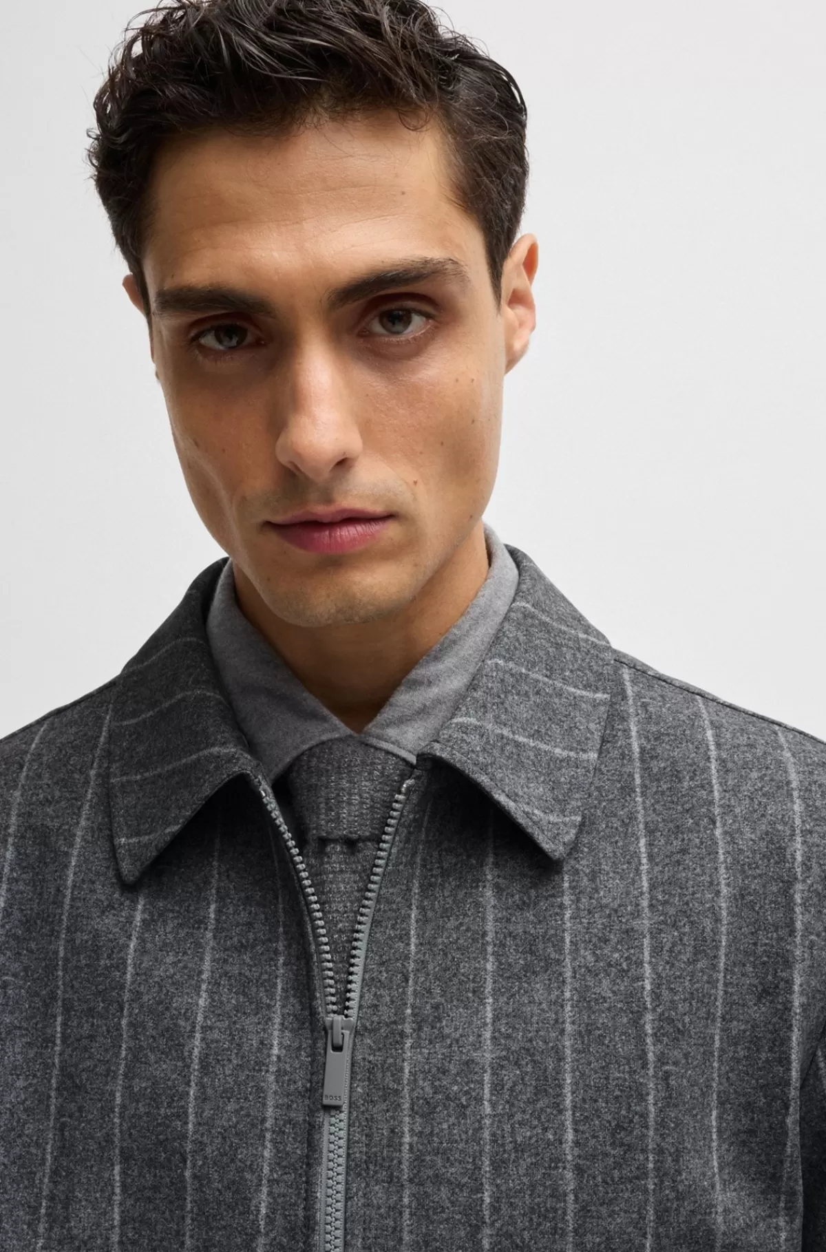 HUGO BOSS Dressletic-jakke Med Slim Fit I Stribet Jersey Med Performance-stræk Grå Discount