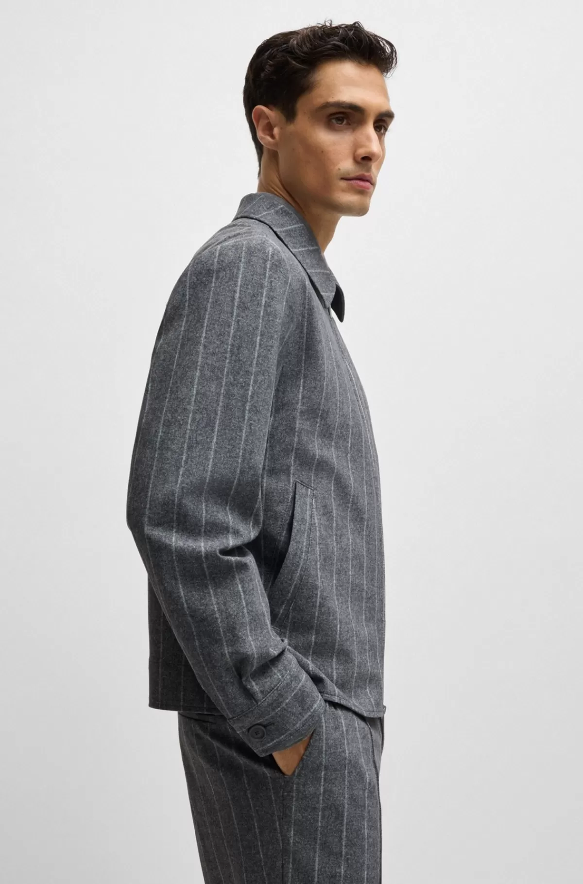 HUGO BOSS Dressletic-jakke Med Slim Fit I Stribet Jersey Med Performance-stræk Grå Discount