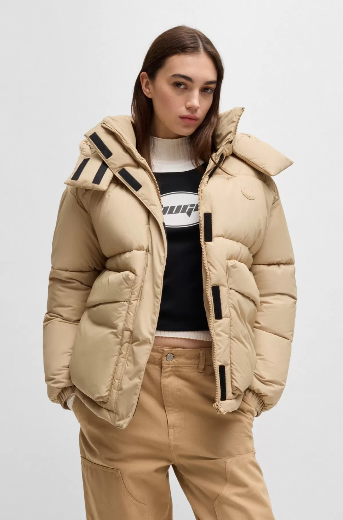 HUGO BOSS Dynejakke Med Aftagelig Hætte Lys beige Best