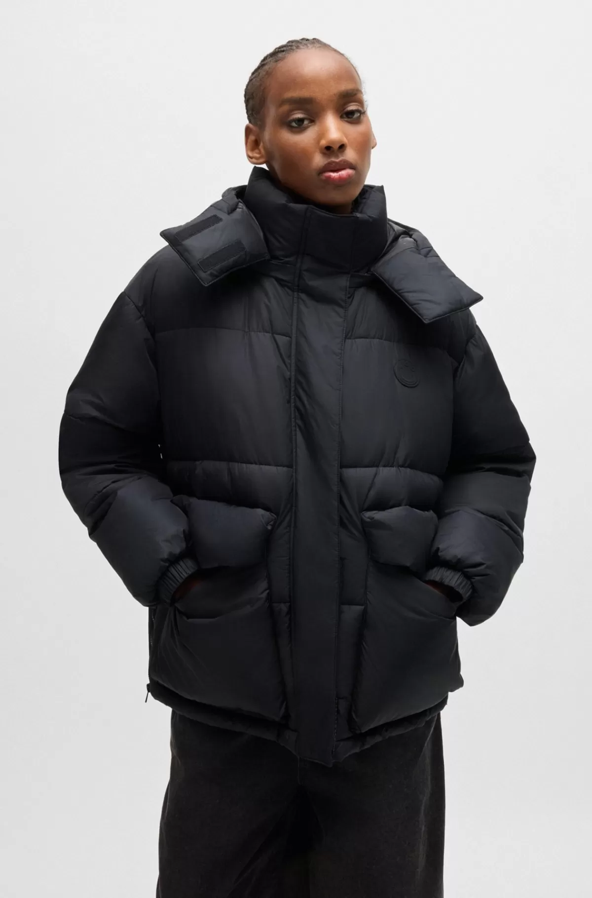 HUGO BOSS Dynejakke Med Aftagelig Hætte Sort Discount