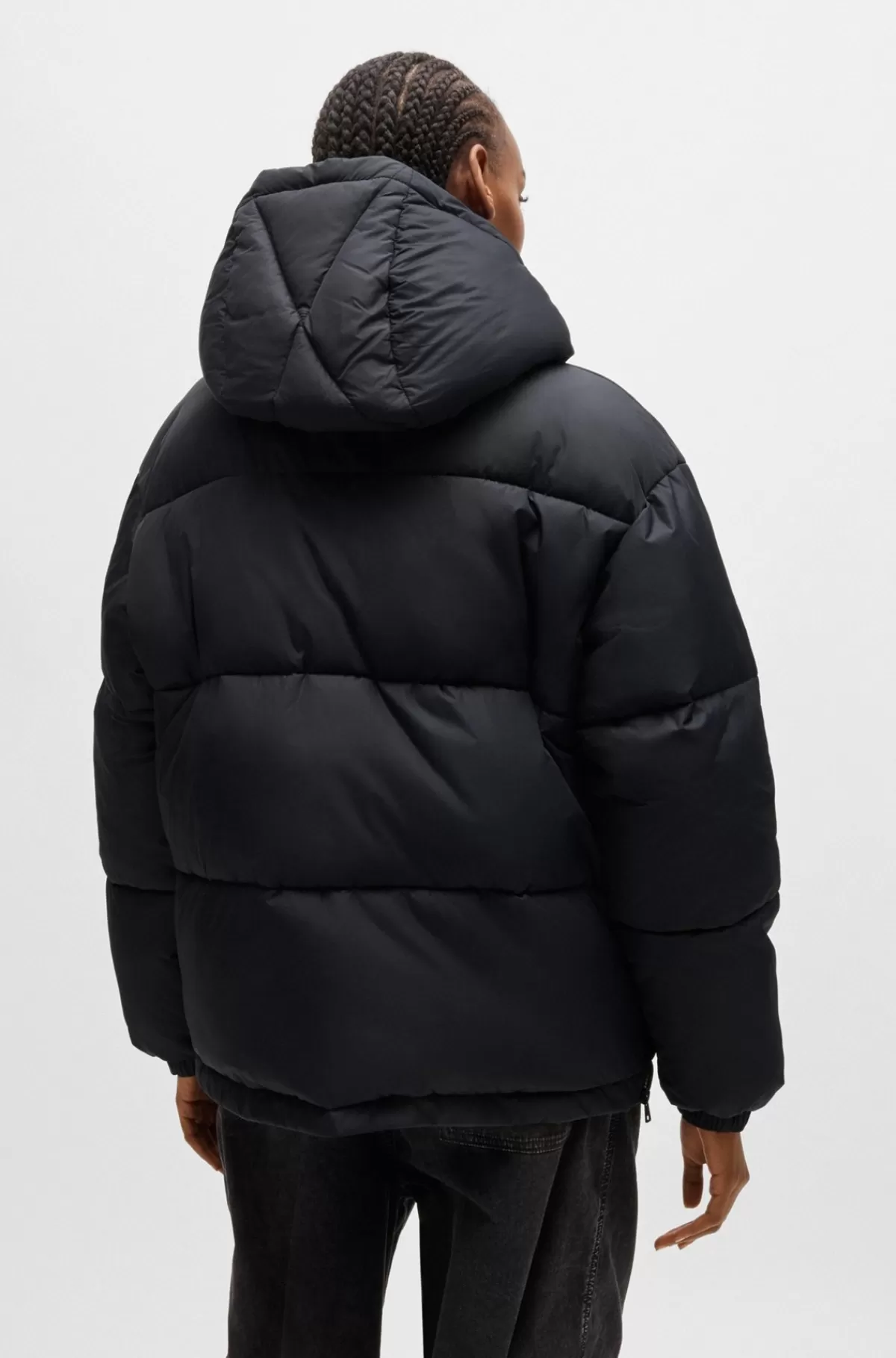 HUGO BOSS Dynejakke Med Aftagelig Hætte Sort Discount