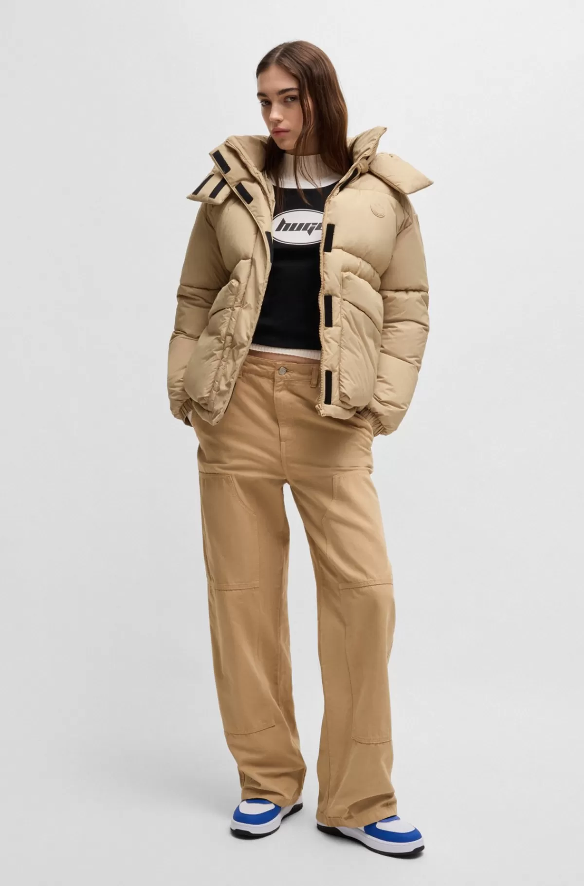 HUGO BOSS Dynejakke Med Aftagelig Hætte Lys beige Best