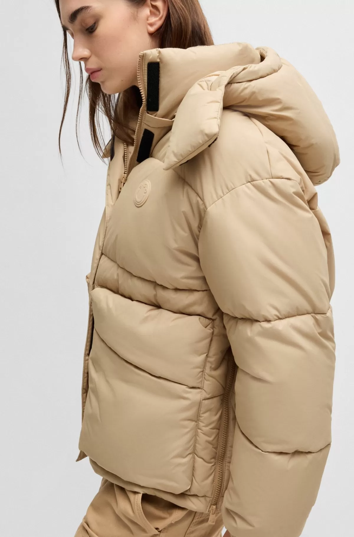HUGO BOSS Dynejakke Med Aftagelig Hætte Lys beige Best