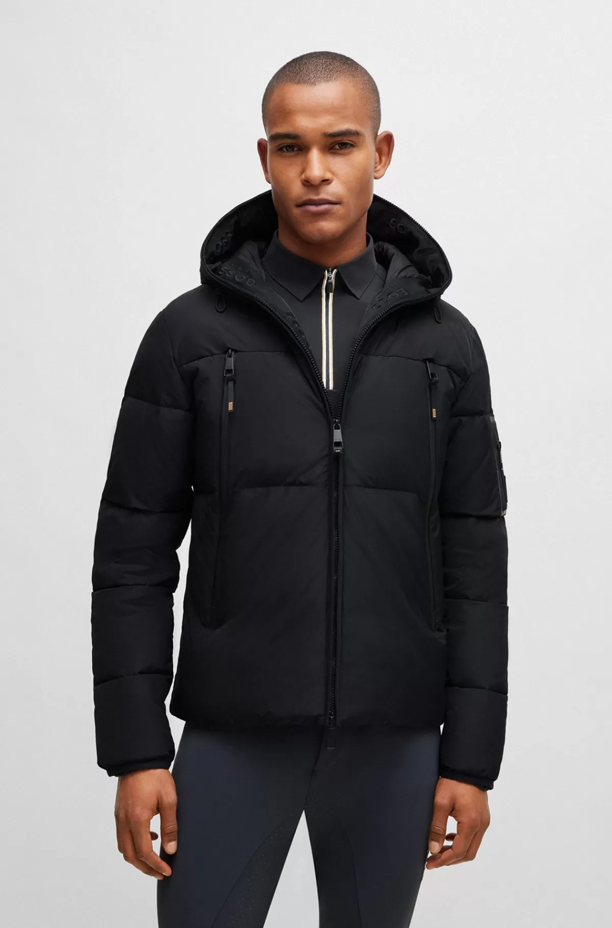 HUGO BOSS Dynejakke Til Hestesport Med Hætte Og Fleeceforede Lommer Sort Sale