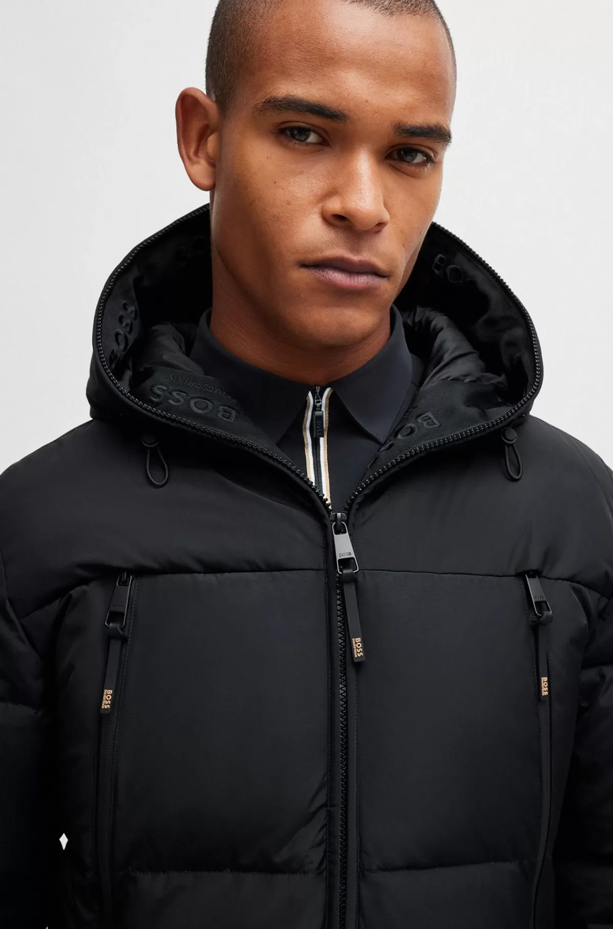 HUGO BOSS Dynejakke Til Hestesport Med Hætte Og Fleeceforede Lommer Sort Sale