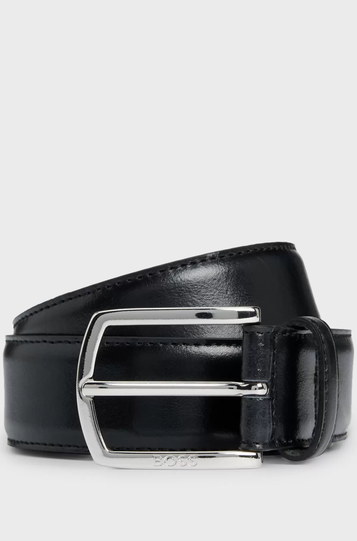 HUGO BOSS Elegant Italiensk Læderbælte Med Brandet Spænde Og Foring Sort Discount