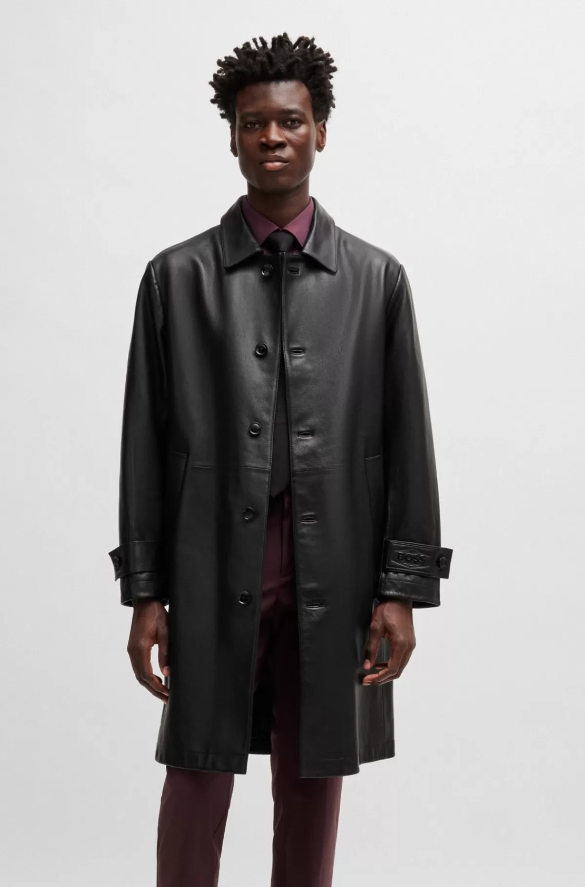 HUGO BOSS En Frakke Med Regular Fit I Læder Med Jersey På Indersiden Sort Store