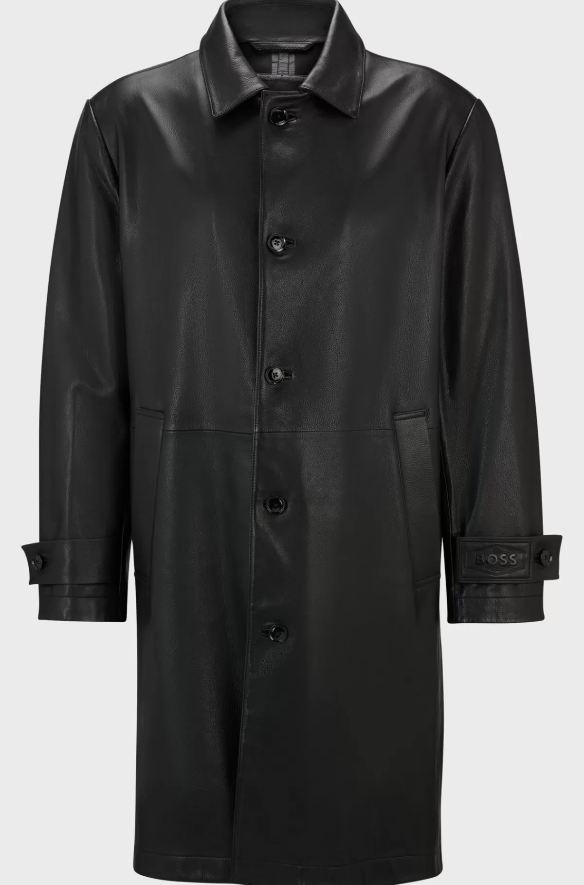 HUGO BOSS En Frakke Med Regular Fit I Læder Med Jersey På Indersiden Sort Store