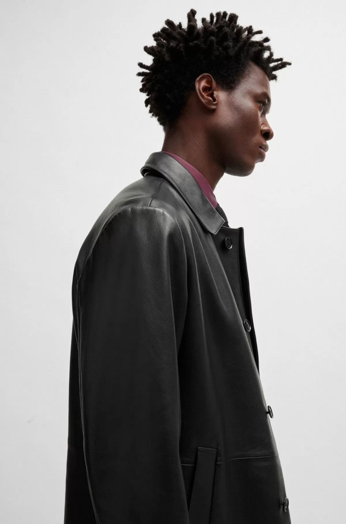 HUGO BOSS En Frakke Med Regular Fit I Læder Med Jersey På Indersiden Sort Store