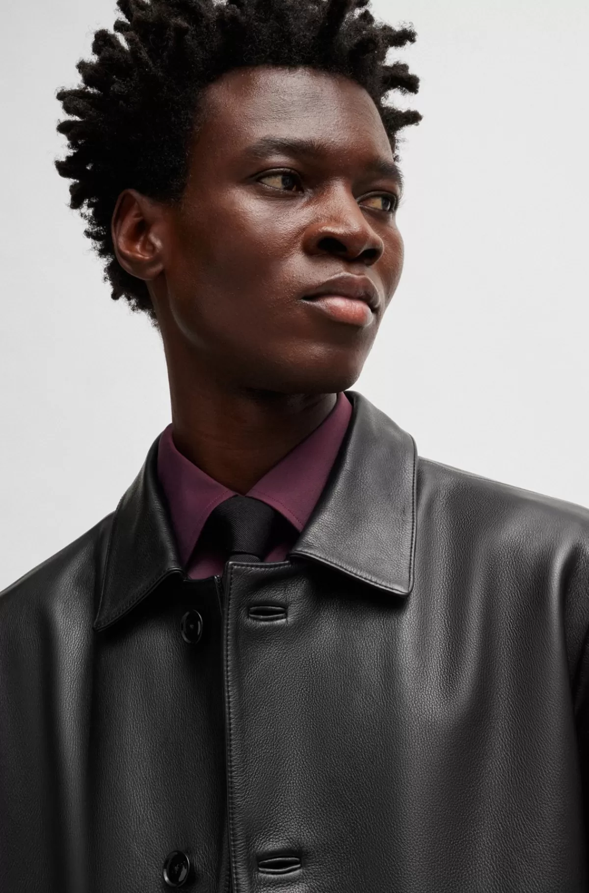 HUGO BOSS En Frakke Med Regular Fit I Læder Med Jersey På Indersiden Sort Store