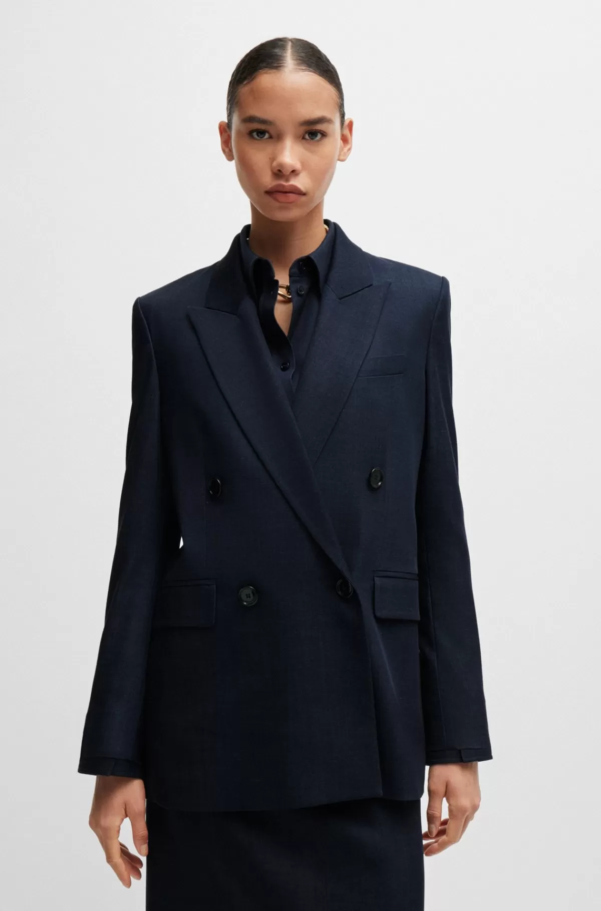 HUGO BOSS En Jakke Med Regular Fit I Twill Med Denimeffekt Mørkeblå Online