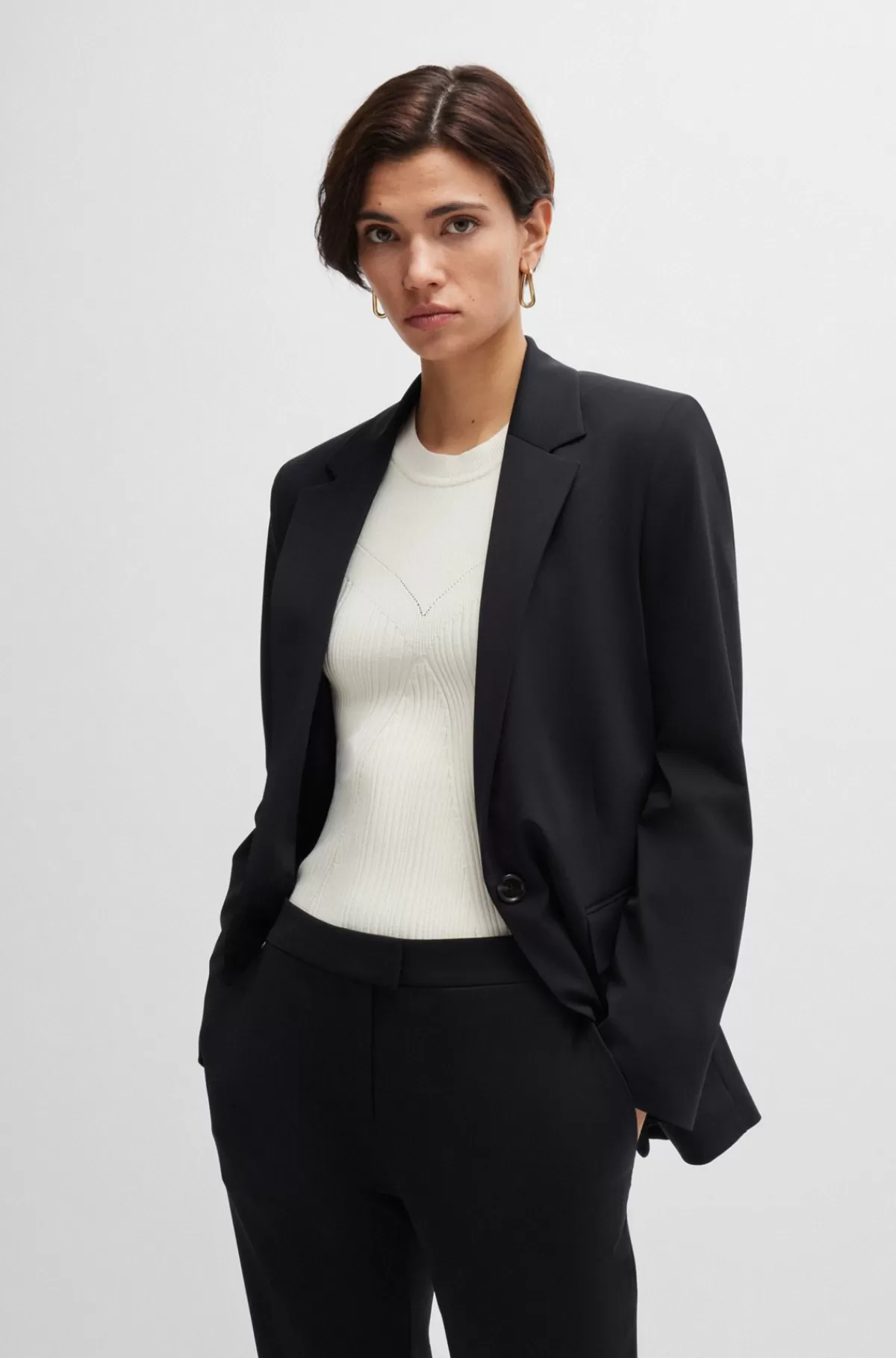 HUGO BOSS En Jakke Med Relaxed Fit I Strygelet Jersey Med Stræk Sort Cheap