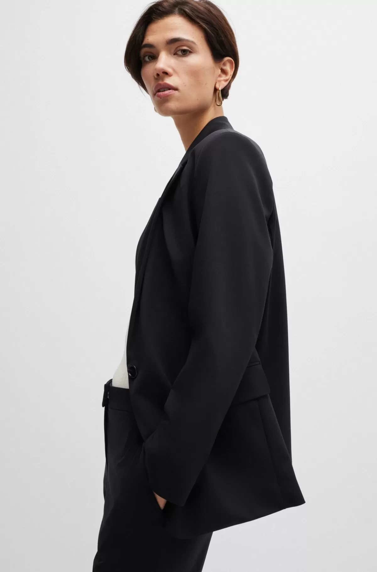 HUGO BOSS En Jakke Med Relaxed Fit I Strygelet Jersey Med Stræk Sort Cheap