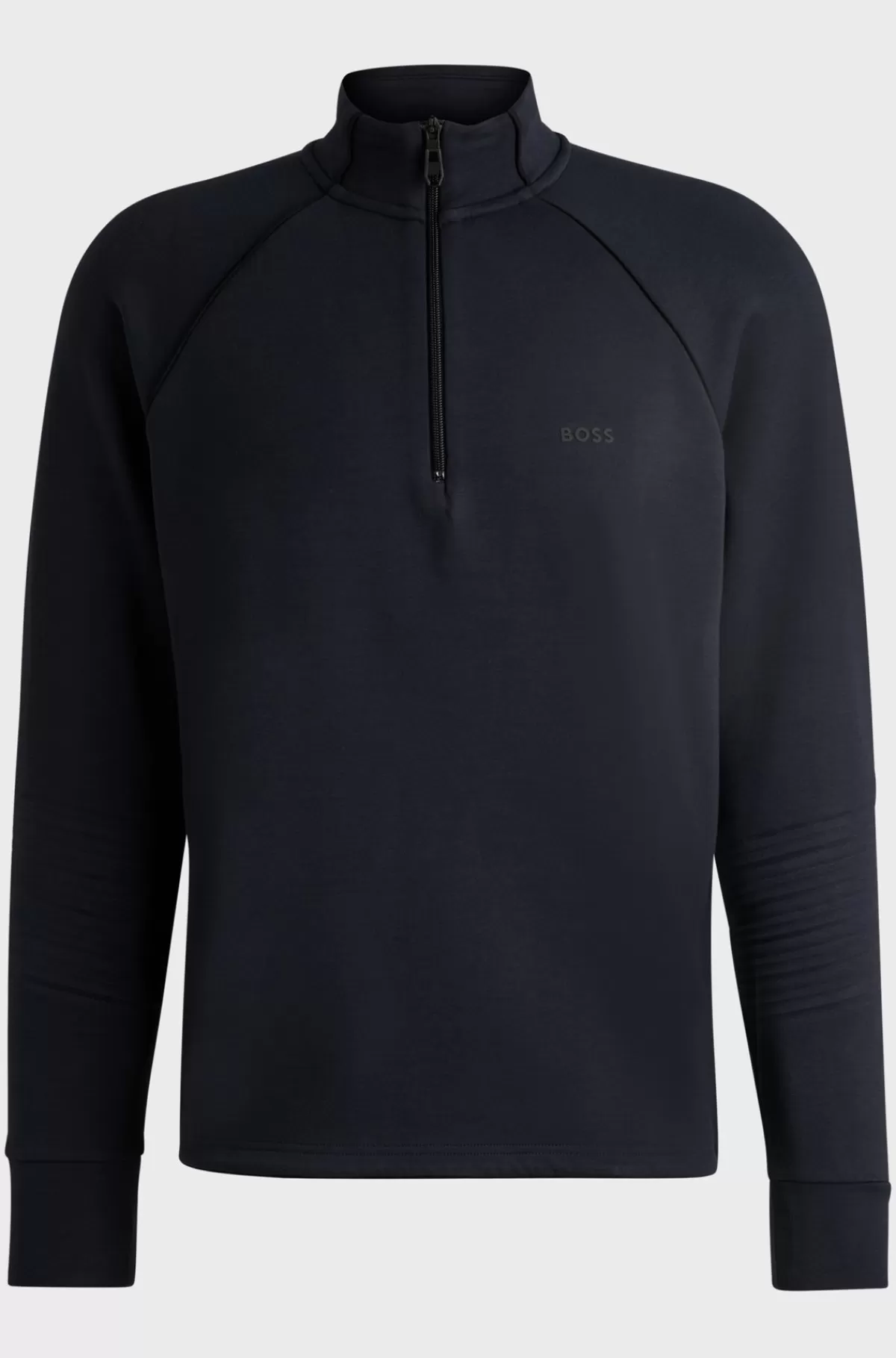 HUGO BOSS En Sweatshirt I Bomuld Med Stræk, Lynlås I Halsen Og Grafisk Prægning Mørkeblå Online