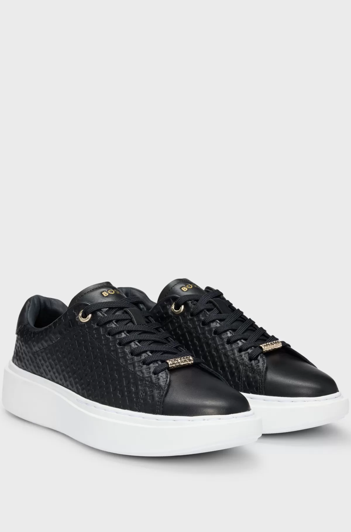 HUGO BOSS ENDisplay Name: Sneakers Med Cup-sole I Læder Med Prægede Monogrammer Sort Store