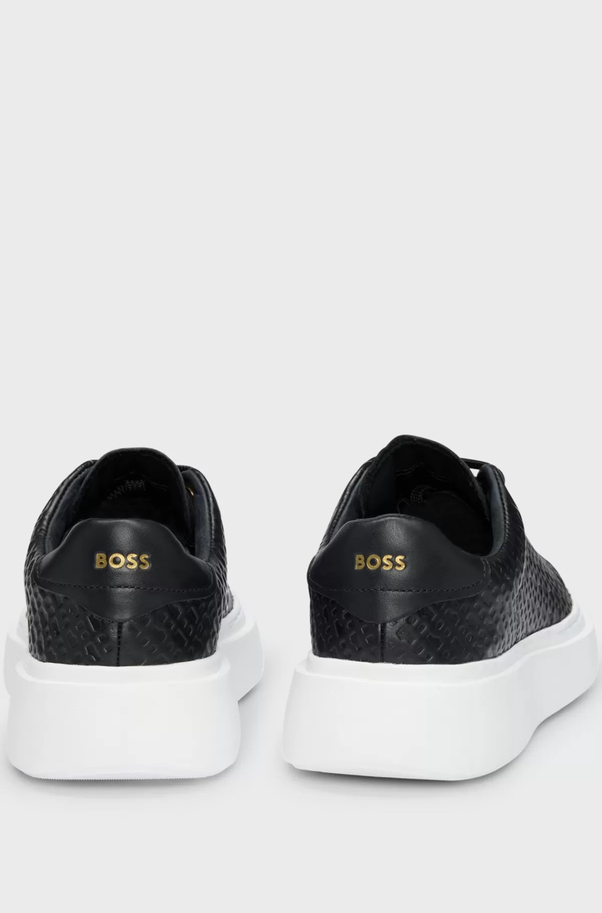 HUGO BOSS ENDisplay Name: Sneakers Med Cup-sole I Læder Med Prægede Monogrammer Sort Store