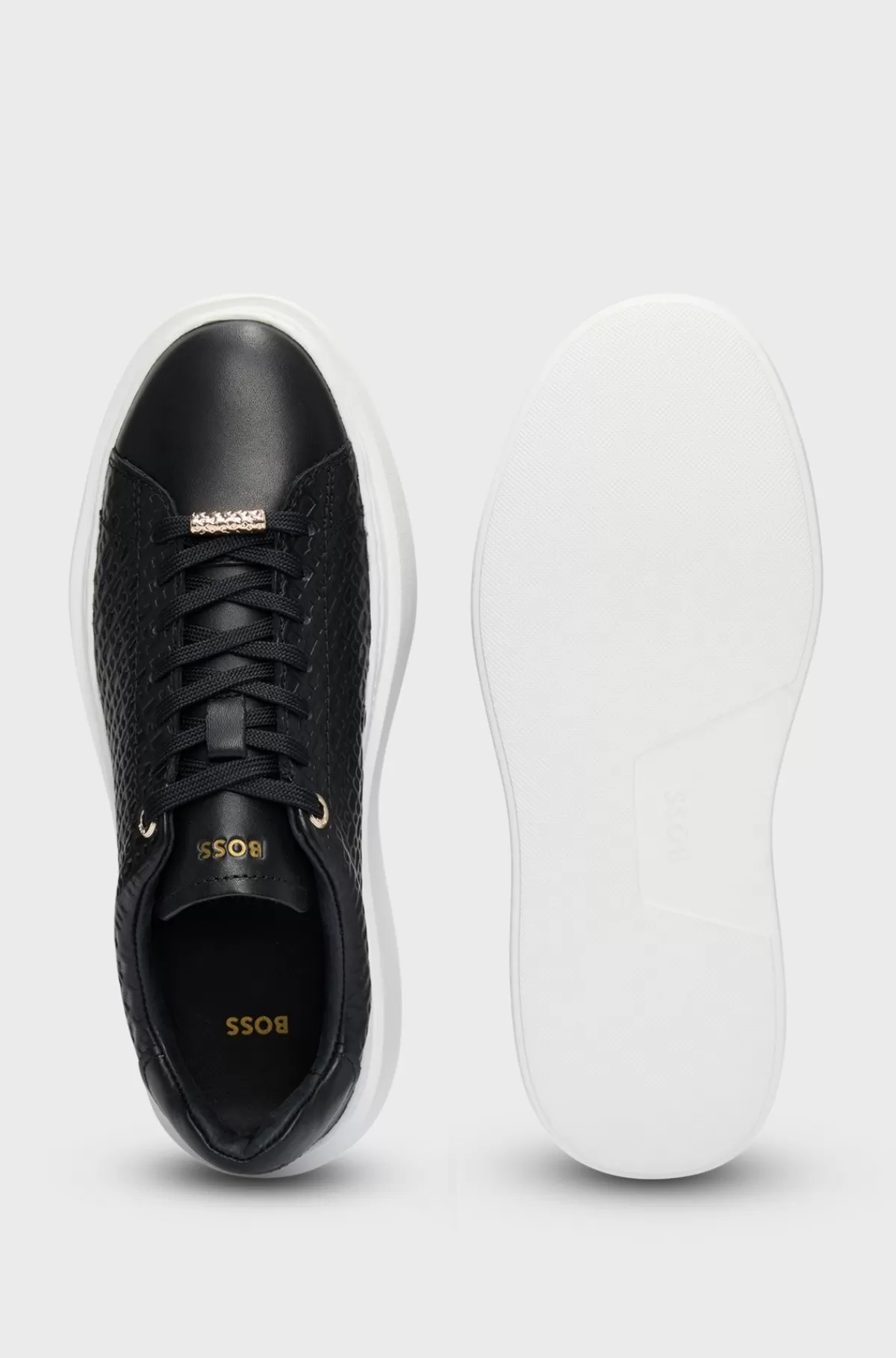 HUGO BOSS ENDisplay Name: Sneakers Med Cup-sole I Læder Med Prægede Monogrammer Sort Store