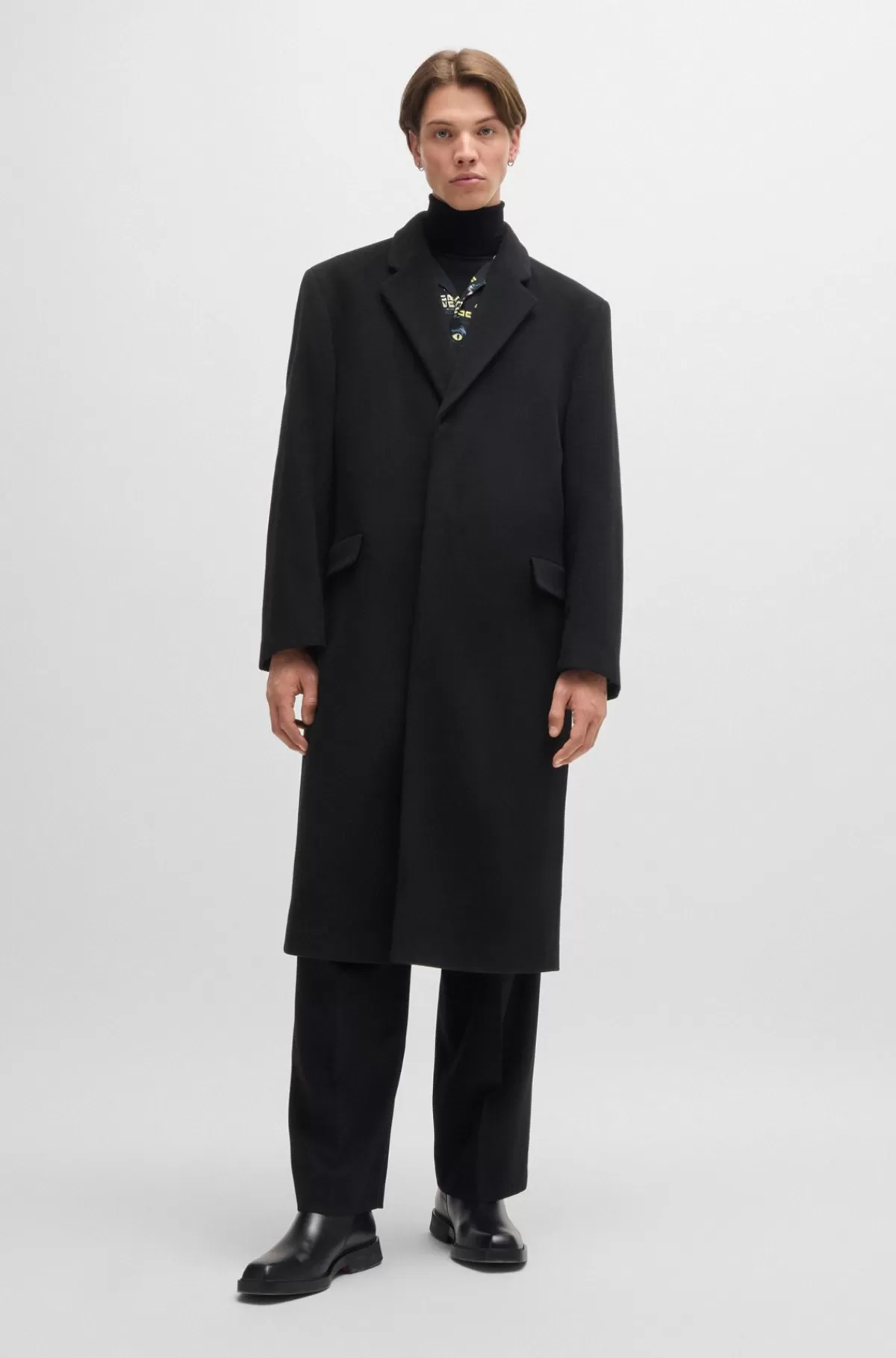 HUGO BOSS Enkeltradet Frakke Med Regular Fit Og I En Uldblanding Sort Clearance
