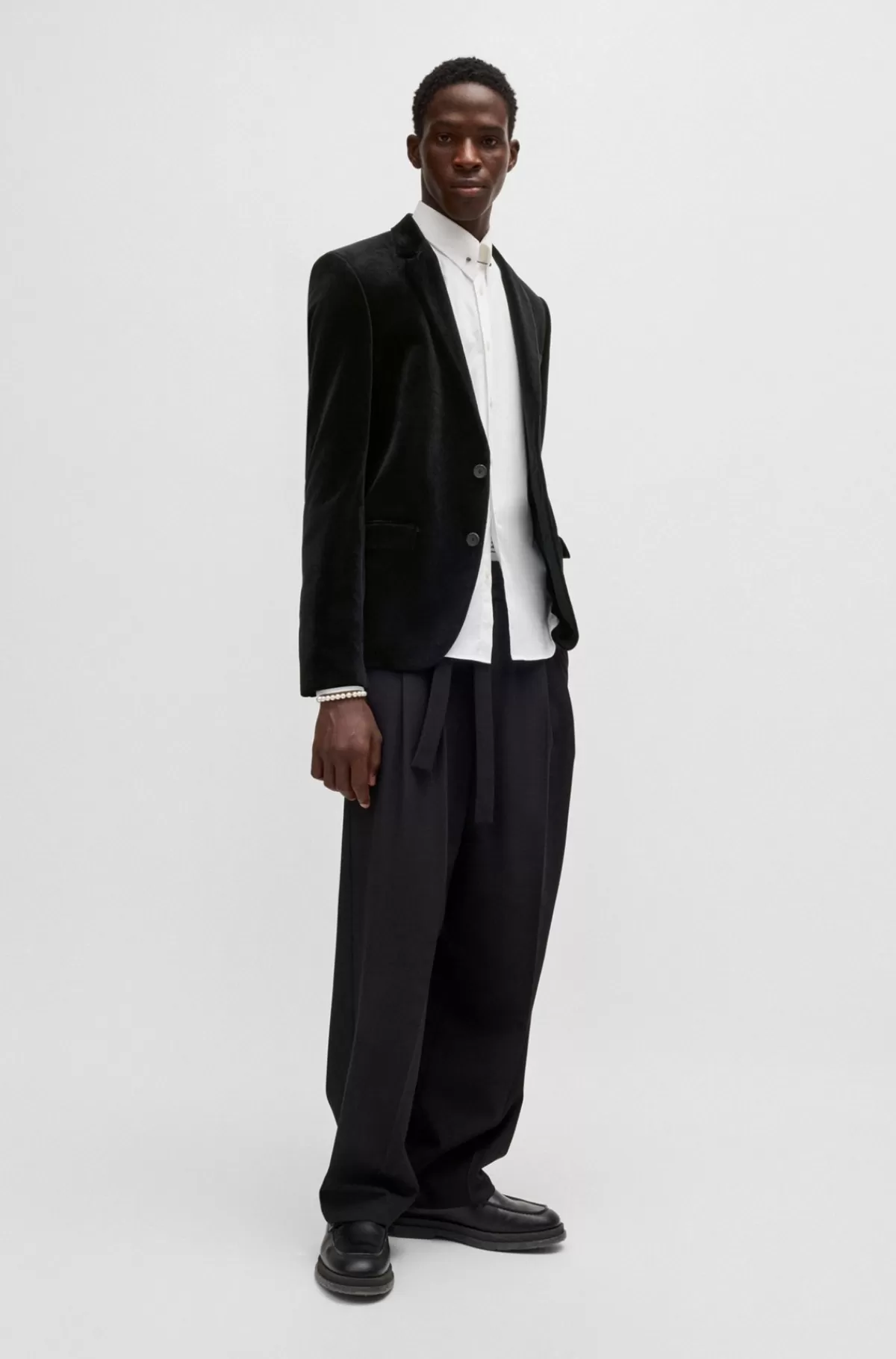 HUGO BOSS Enkeltradet Jakke Af Bomuldsvelour Med Slim Fit Sort New