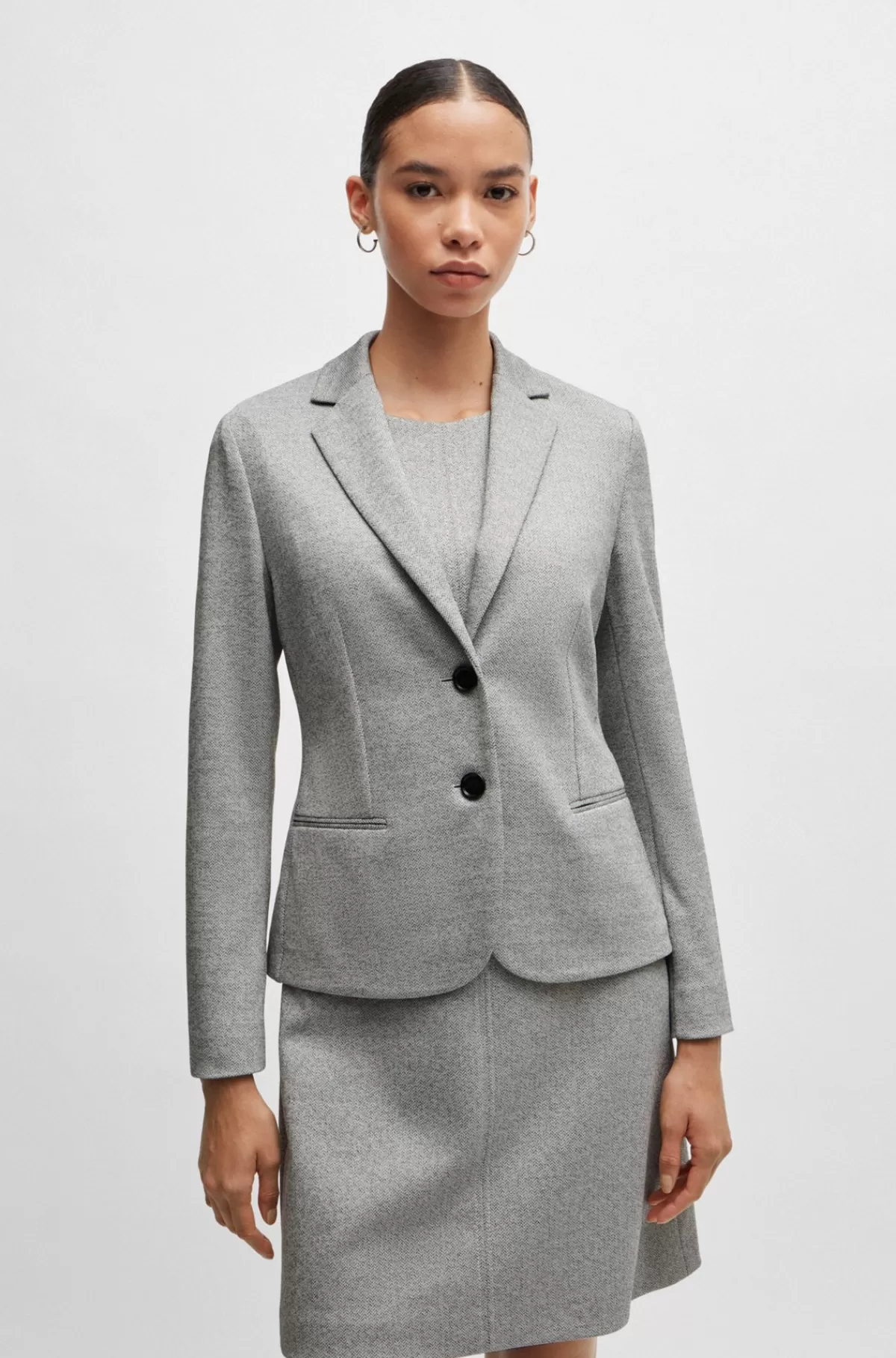 HUGO BOSS Extra Slim Fit Jakke I Sildebensmønstret Stof Lysegrå Best Sale