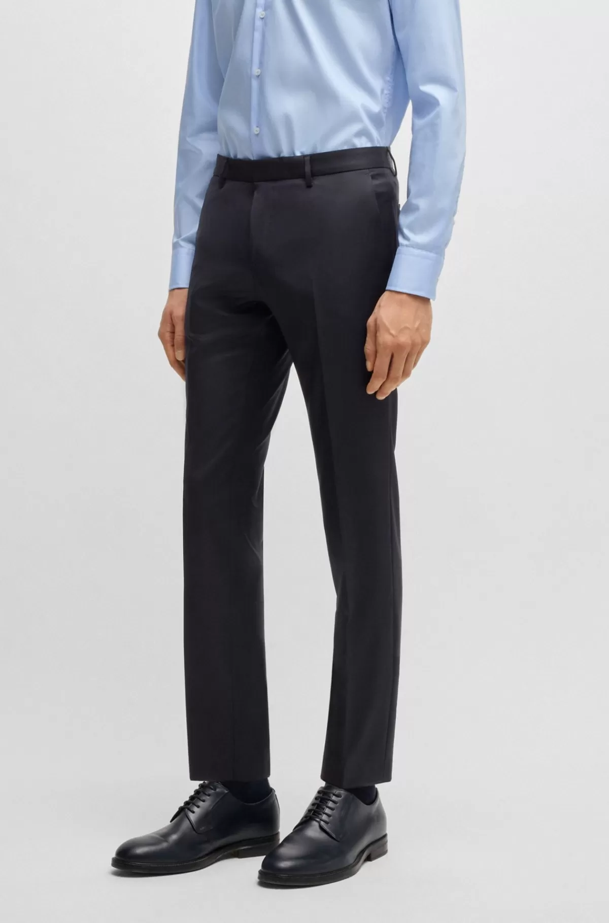 HUGO BOSS Extra Slim Fit Jakkesætsbukser I Serge Af Ny Uld Mørkeblå Best