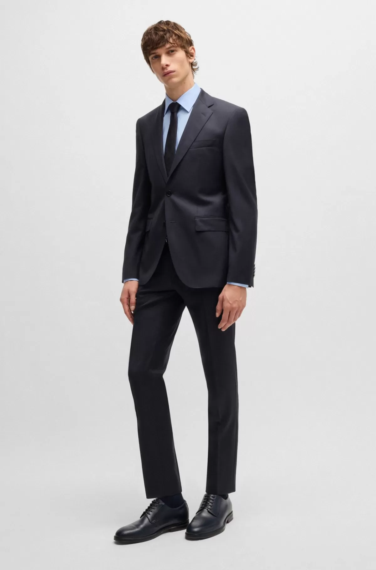 HUGO BOSS Extra Slim Fit Jakkesætsbukser I Serge Af Ny Uld Mørkeblå Best