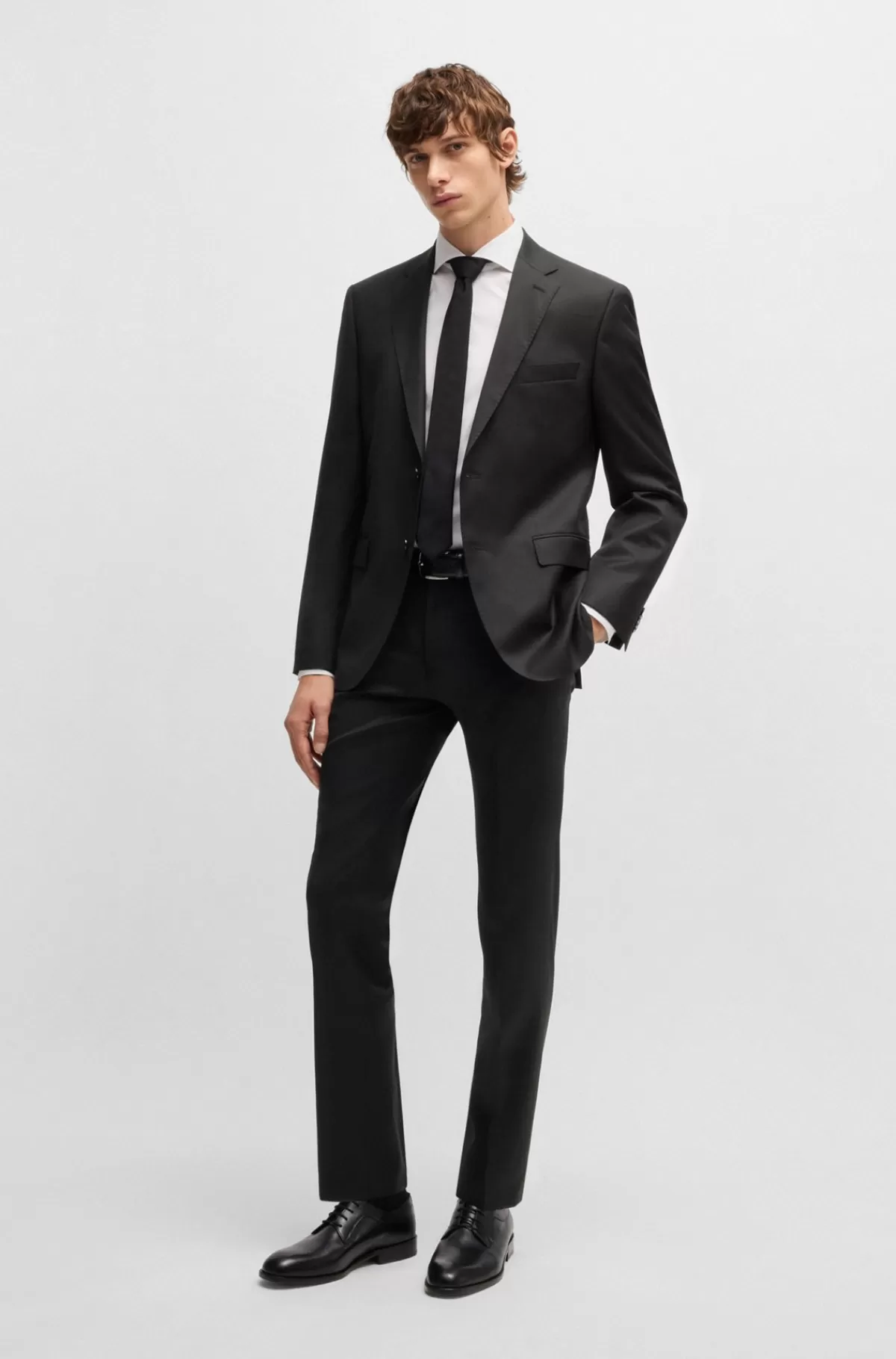 HUGO BOSS Extra Slim Fit Jakkesætsbukser I Serge Af Ny Uld Sort Sale