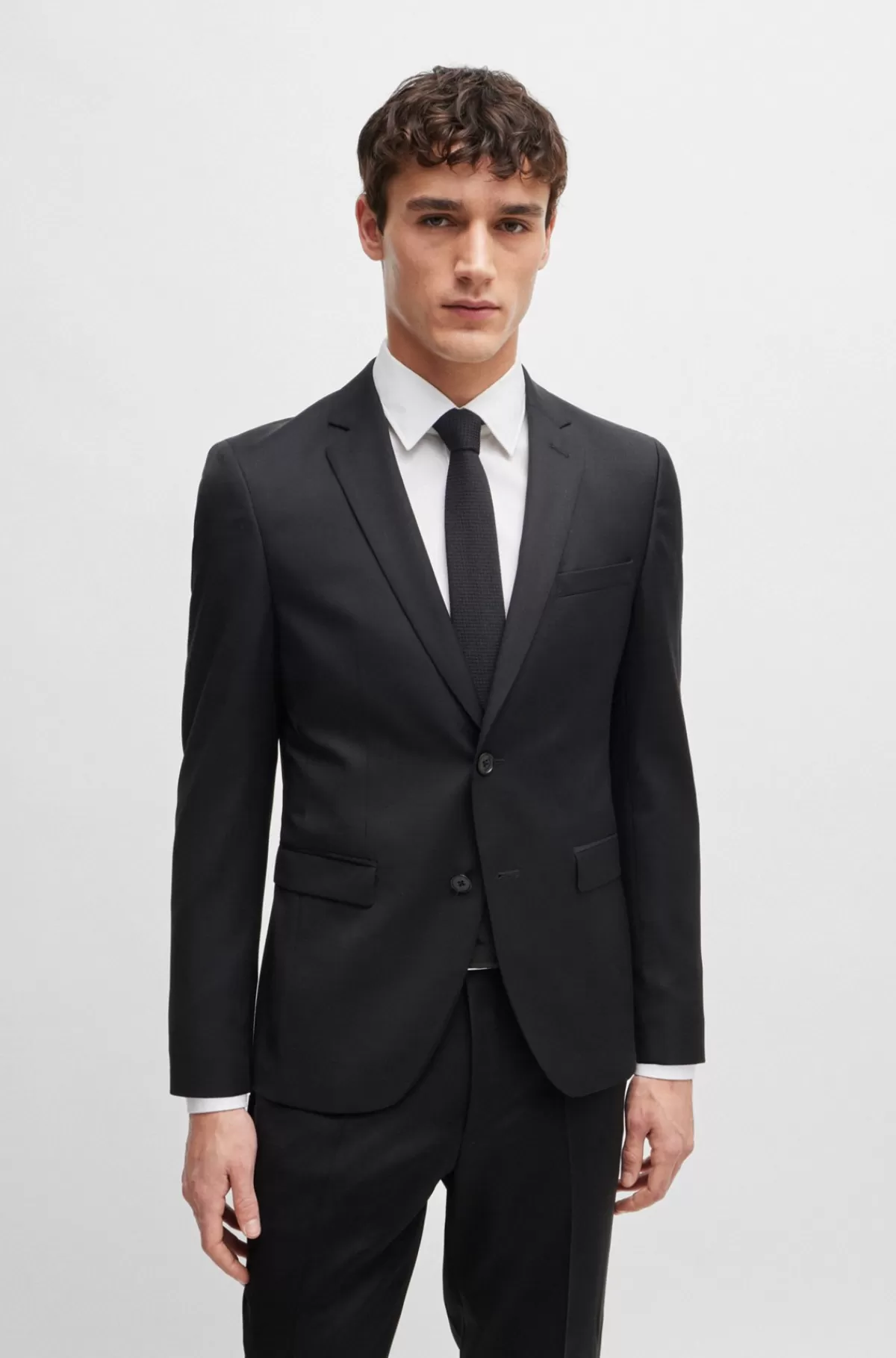HUGO BOSS Extra Slim Fit Jakkesætsjakke I Serge Af Ny Uld Sort Fashion