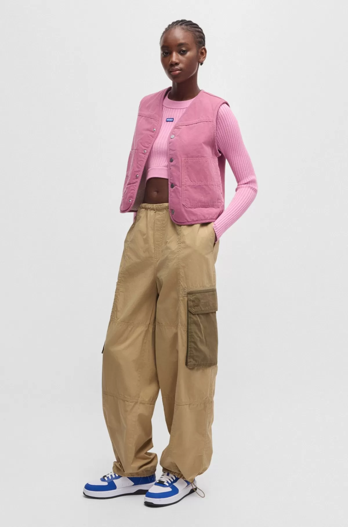 HUGO BOSS Faldskærmsbukser I Bomuld Med Oversize Fit Og Cargolommer Lys beige Outlet