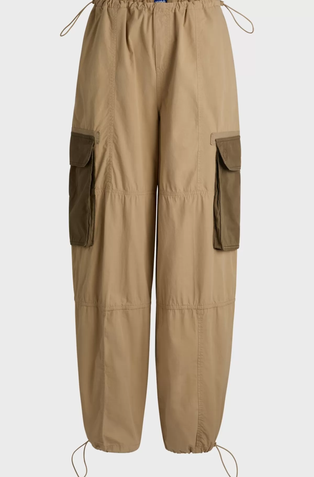 HUGO BOSS Faldskærmsbukser I Bomuld Med Oversize Fit Og Cargolommer Lys beige Outlet