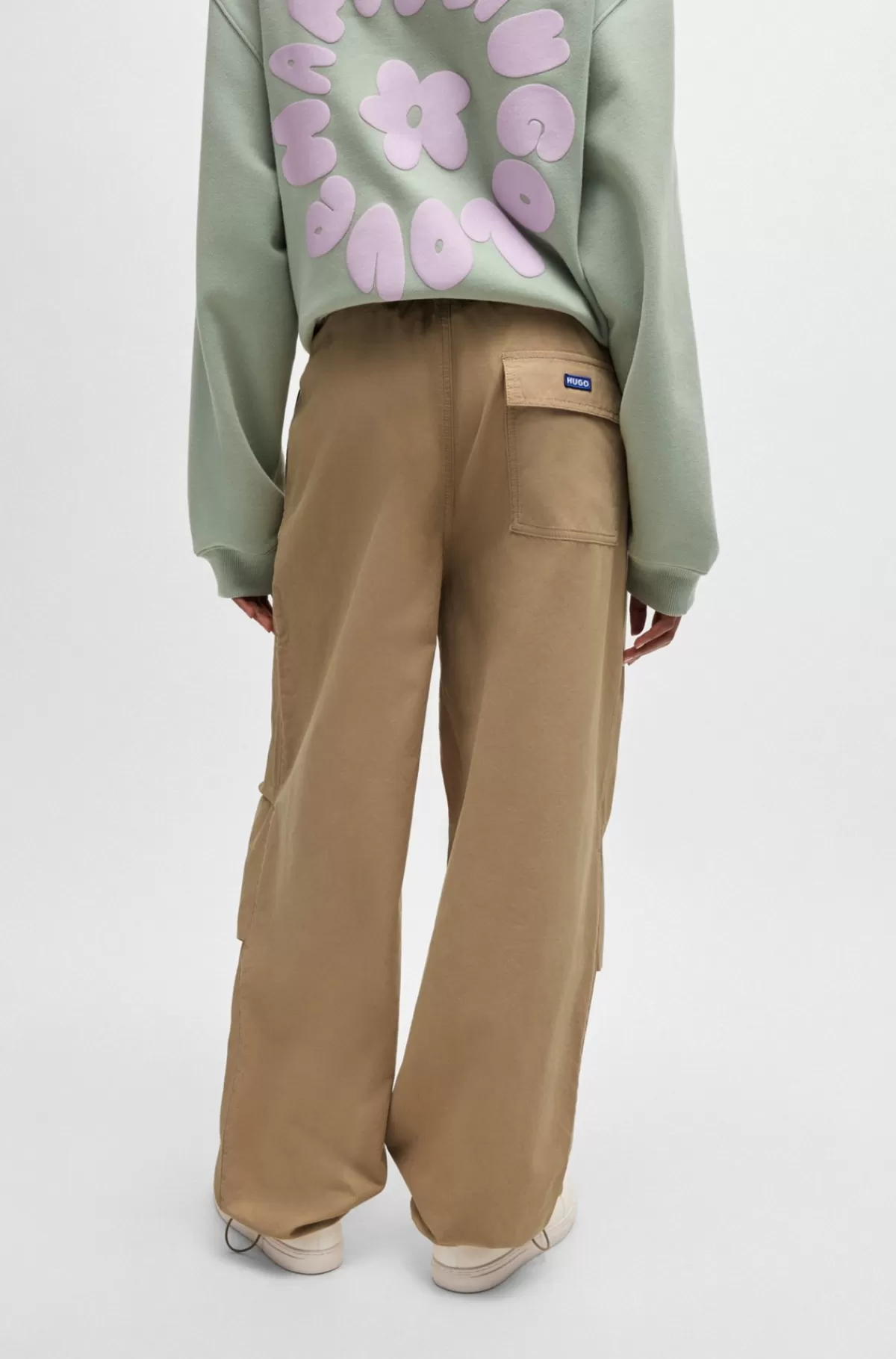 HUGO BOSS Faldskærmsbukser Med Baggy Fit I Bomuldskanvas Beige Outlet