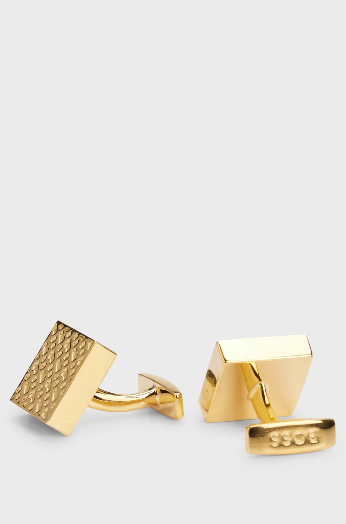 HUGO BOSS Firkantede Manchetknapper I Messing Med Indgraverede Monogrammer Guld Hot