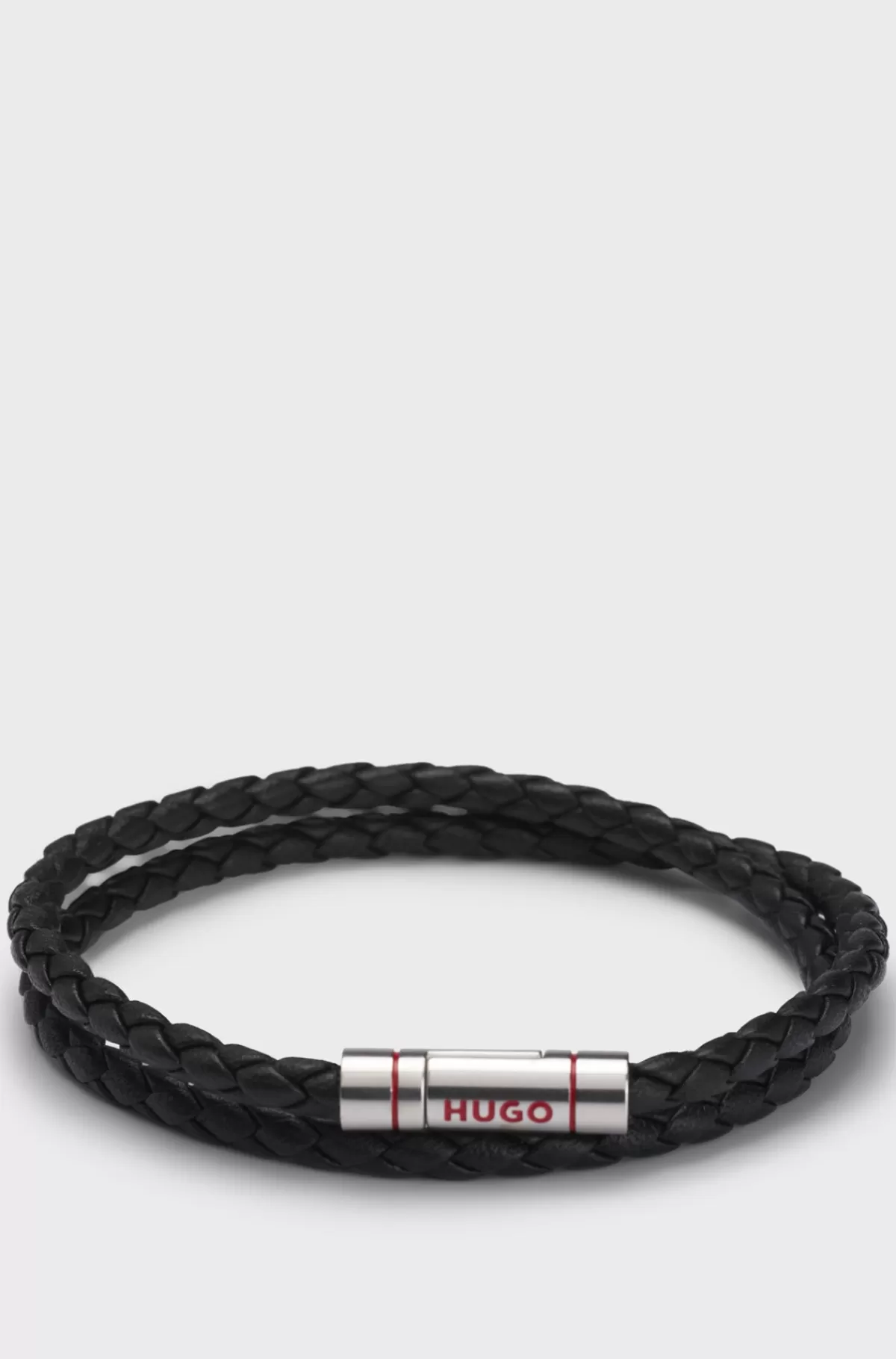 HUGO BOSS Flettet Læderarmbånd Med Logolukning Sort Best Sale